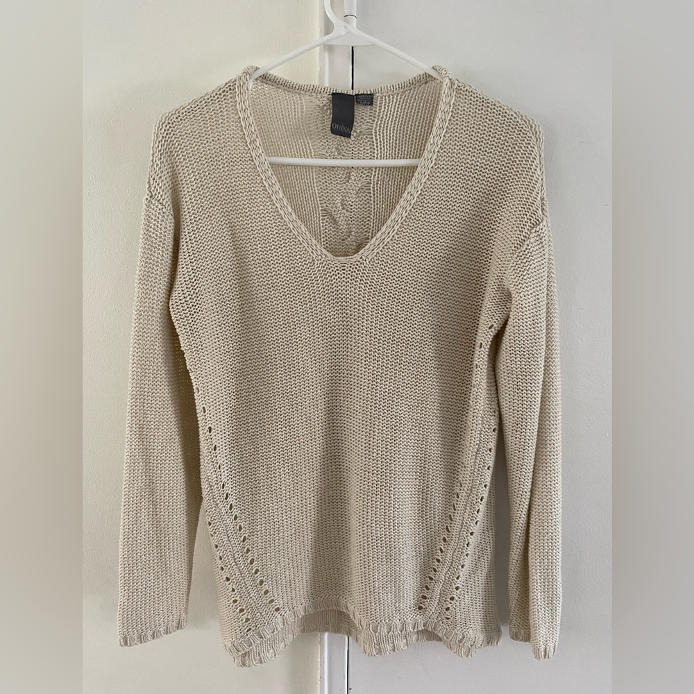 Quinn Cafe Au Lait Sweater with Braid Detail- Small